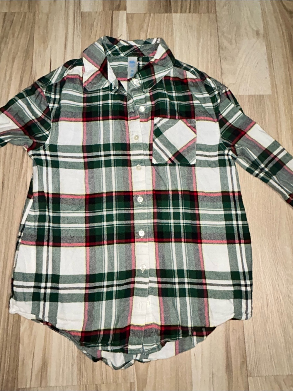 Justice Green & White Plaid Button-Down Shirt with Red Accents